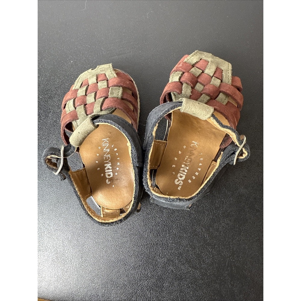 VTG Kinney Kids Size 3 Infant Leather Suede Braided Sandals Green Burgundy CUTE - Picture 7 of 8